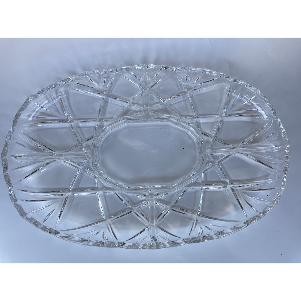 Vintage 90's Mikasa Roxborough Divided Crystal Relish Serving Plate Platter 15"